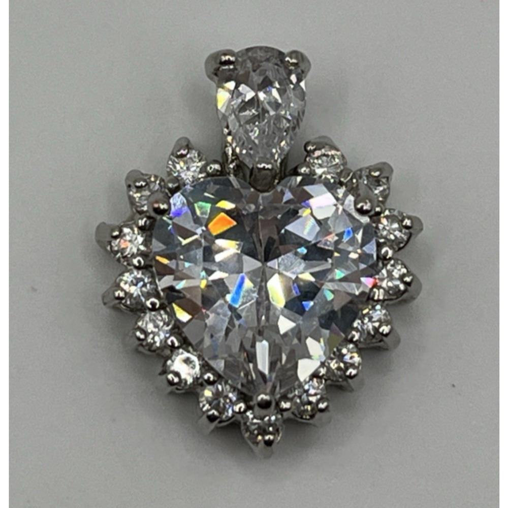 Large Heart Shaped Crystal CZ? Pendant Faceted Statement Bridal Glam Wedding